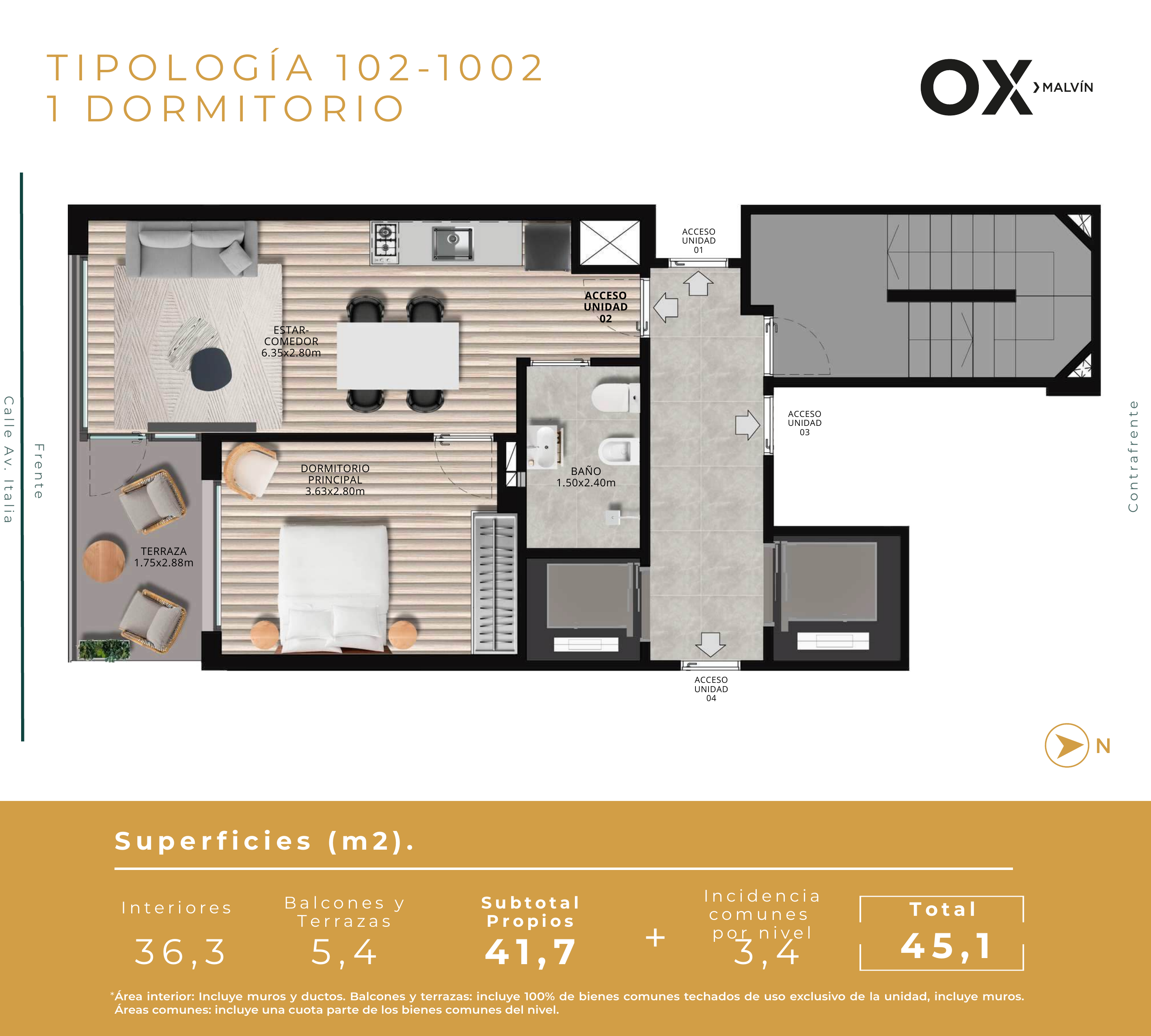 Plano - Apartamento en Malvín, 1 dormitorio